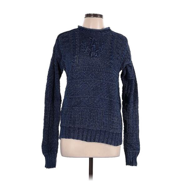 VTG Polo Ralph Lauren Cotton Knot Knit Blue Nautical Sweater Rolled Neck L - Picture 1 of 3